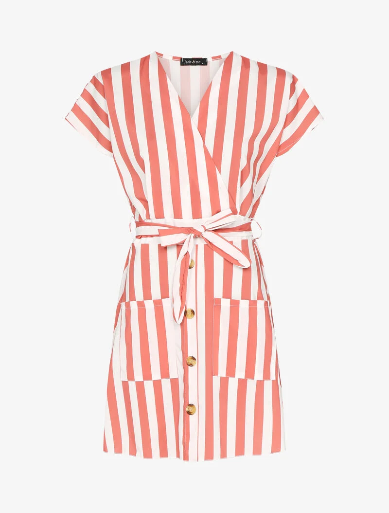Gestreiftes Skaterkleid - Koralle