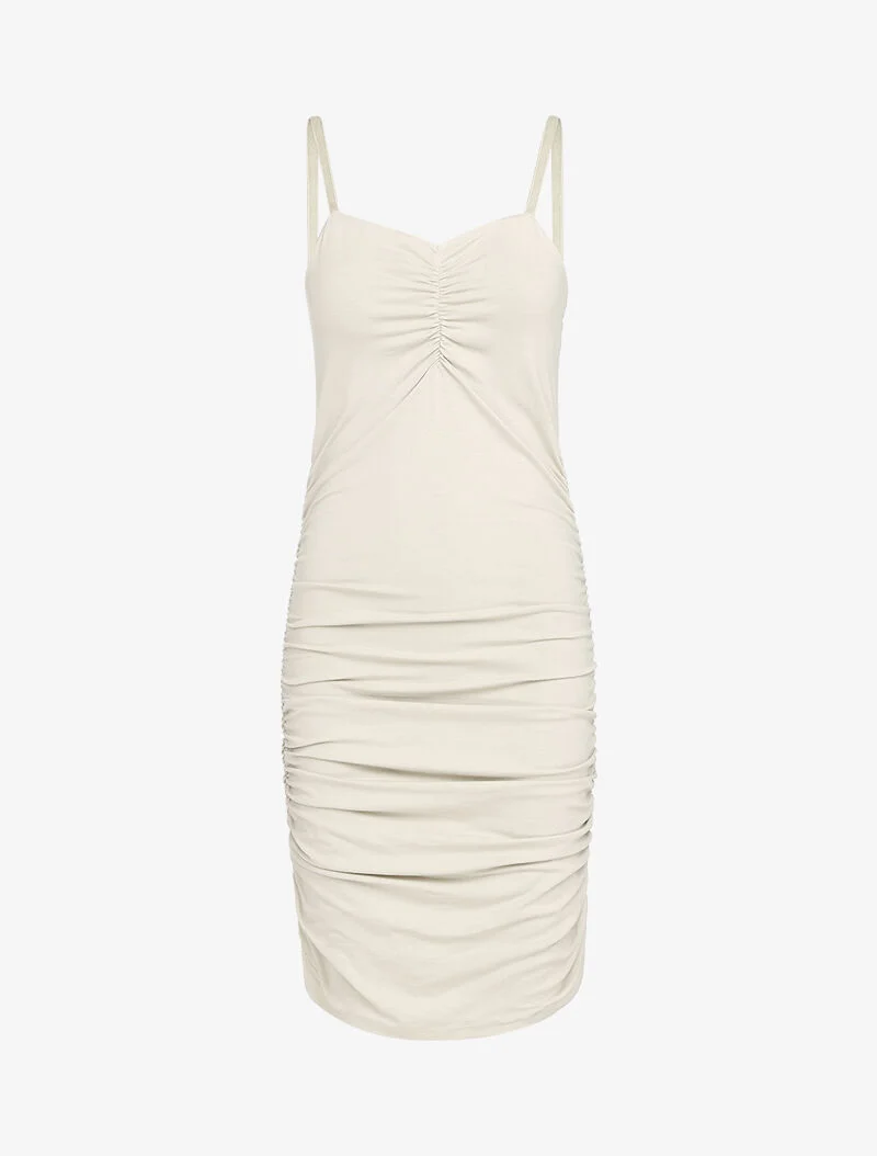 Gerafftes figurbetontes Kleid - beige