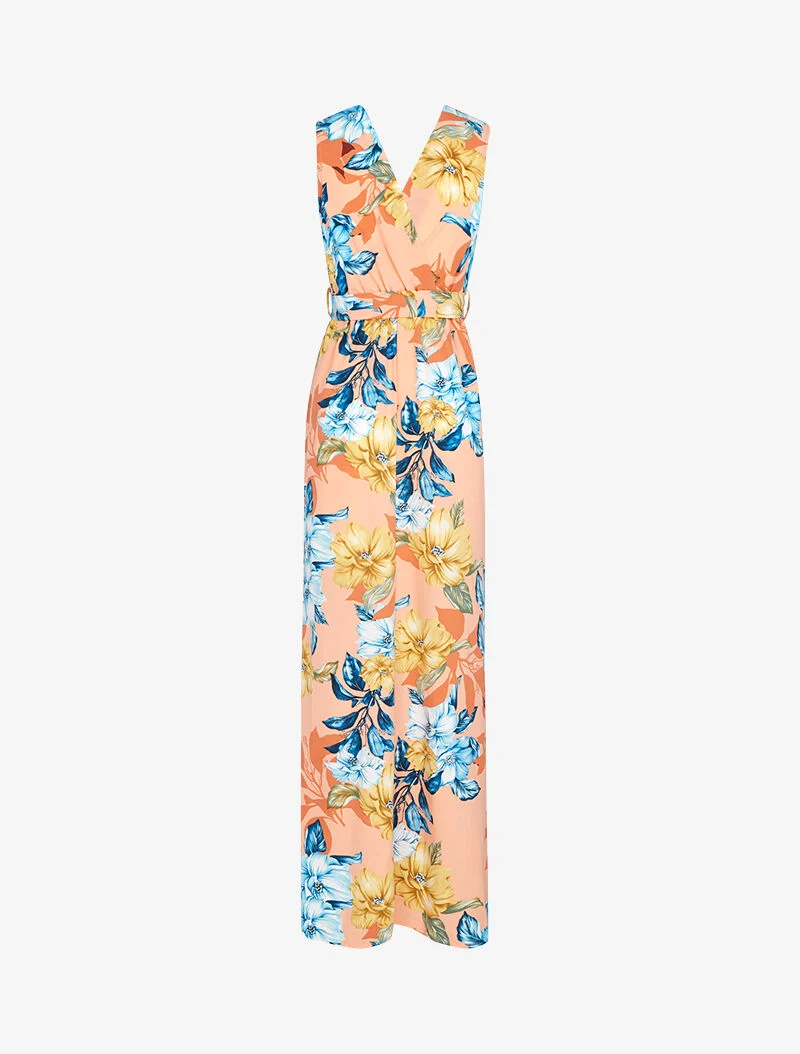 Langes Kleid mit Wickelausschnitt und Rücken. - Orange