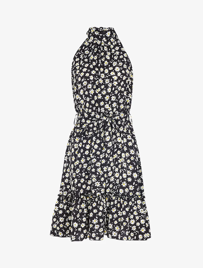 Kleid mit amerikanischem Kragen und Gänseblümchenmuster - schwarz