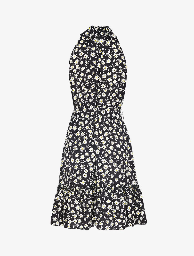 Kleid mit amerikanischem Kragen und Gänseblümchenmuster - schwarz