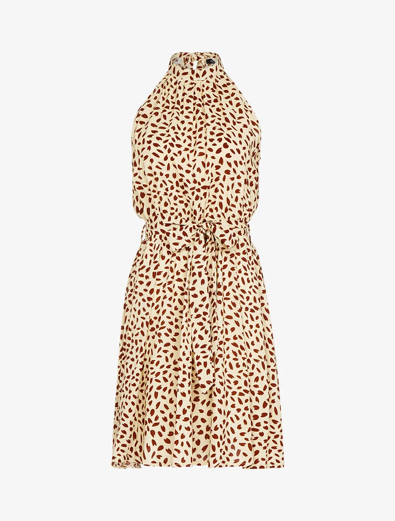 Tailliertes Kleid mit amerikanischem Kragen - beige