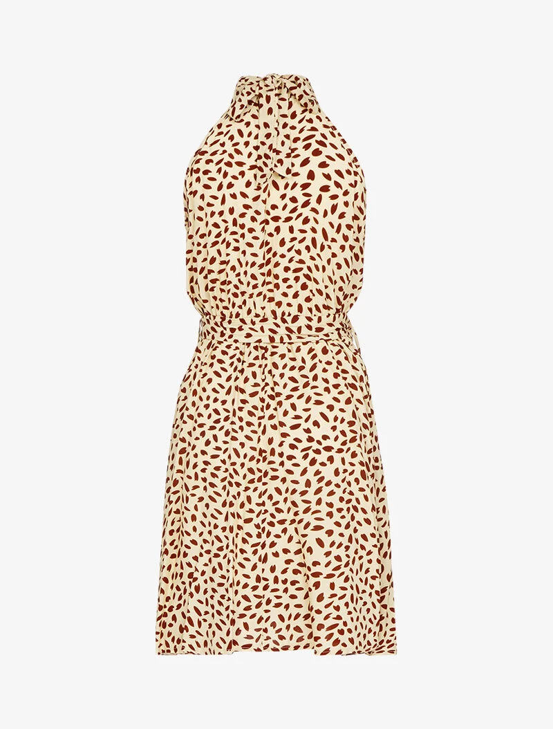 Tailliertes Kleid mit amerikanischem Kragen - beige