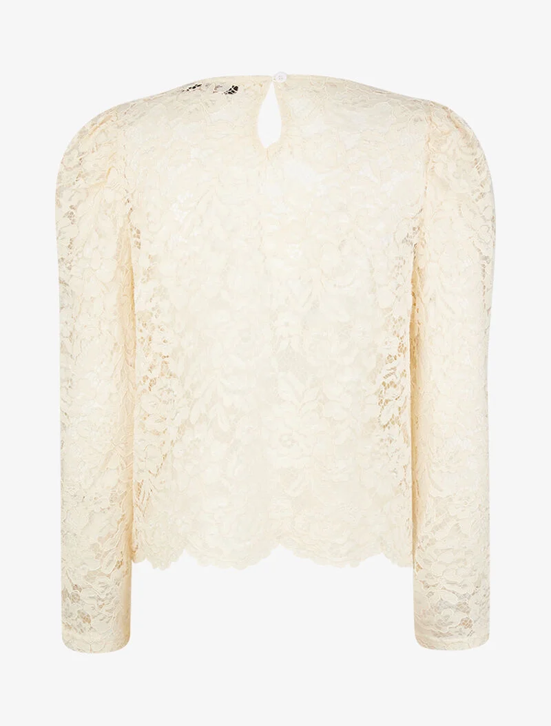 Oberteil aus Spitzenstoff mit gewelltem Rand - beige