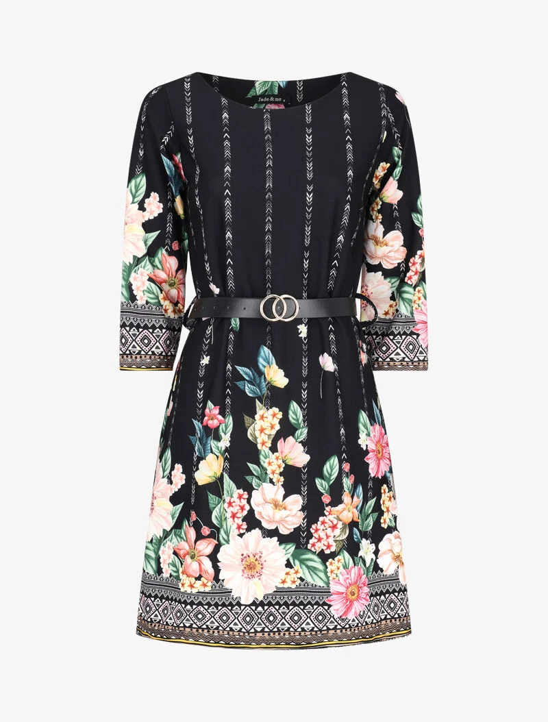 Gerades Kleid mit verschiedenen Drucken - schwarz