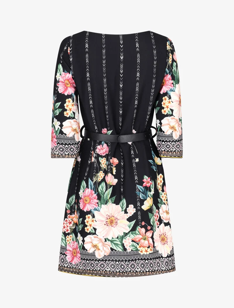 Gerades Kleid mit verschiedenen Drucken - schwarz