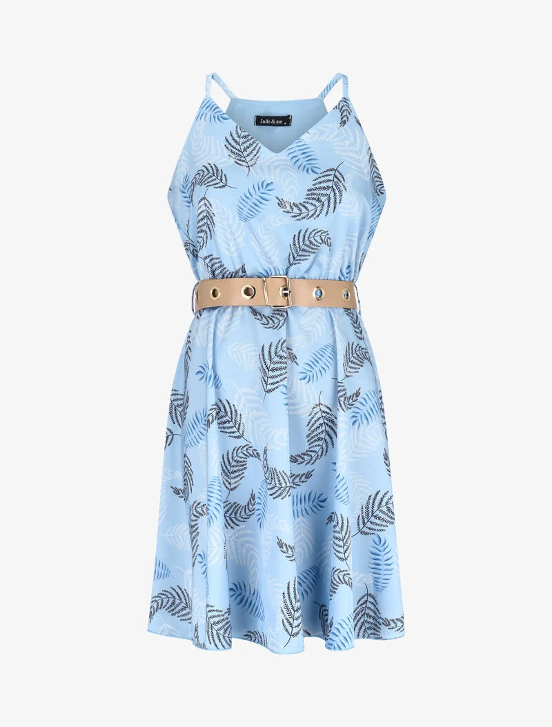 Skaterkleid mit Farnmuster - Hellblau