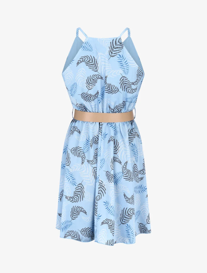 Skaterkleid mit Farnmuster - Hellblau