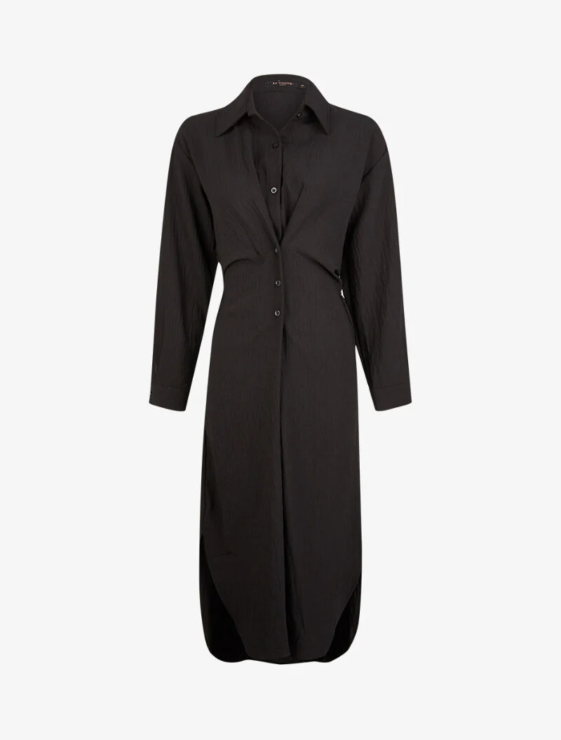 Hemdblusenkleid mit Knopfleiste - schwarz