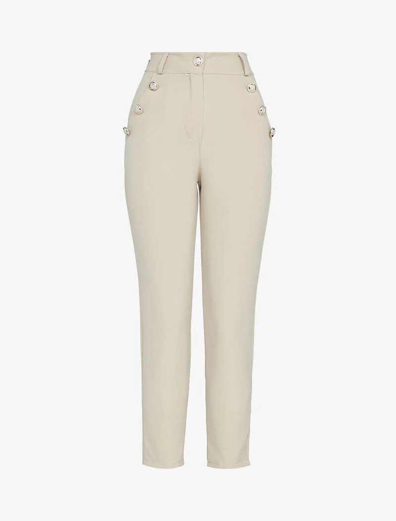 7/8 Hose mit dekorativen Knöpfen - beige