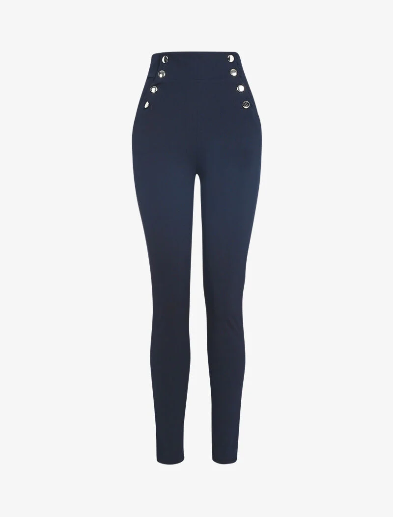 Empire-Taille-Hose mit Knopfleiste - Marine