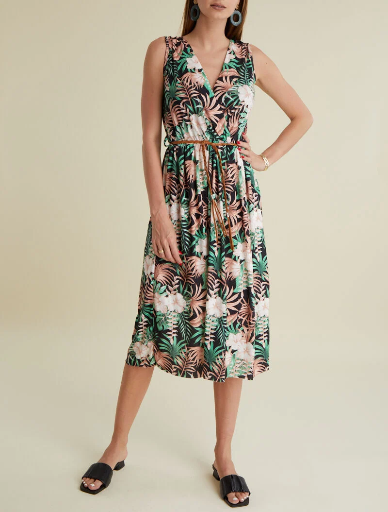 Kleid mit Tropenmuster - schwarz