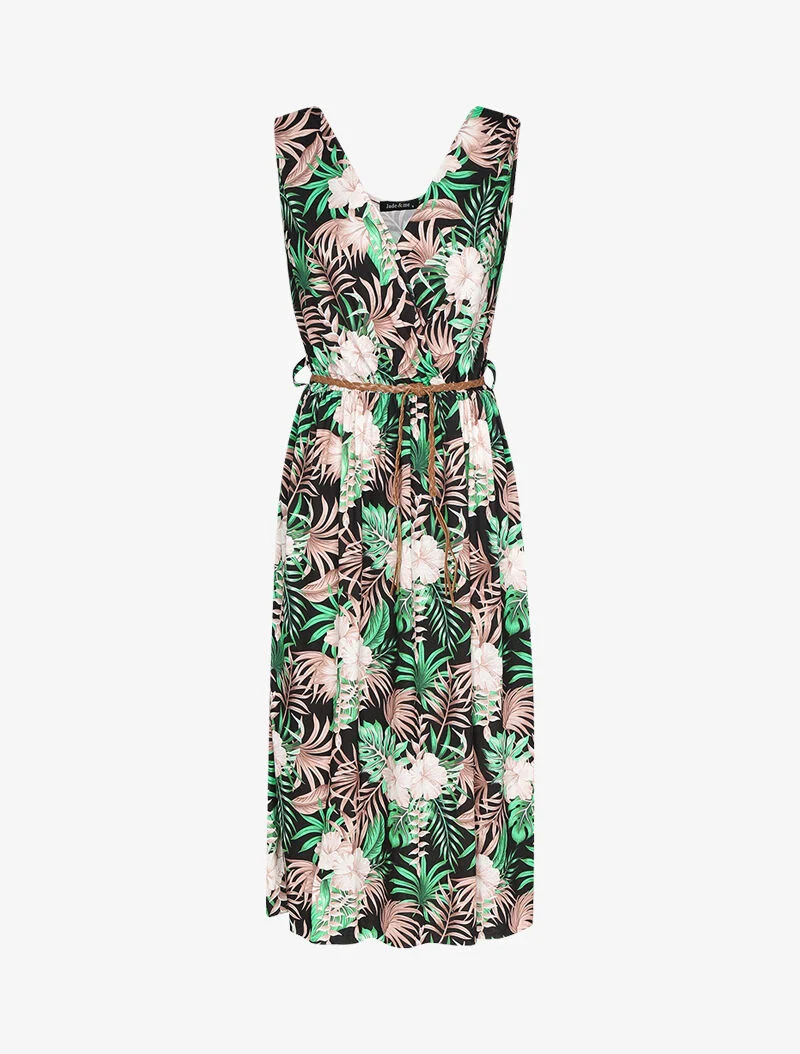 Kleid mit Tropenmuster - schwarz