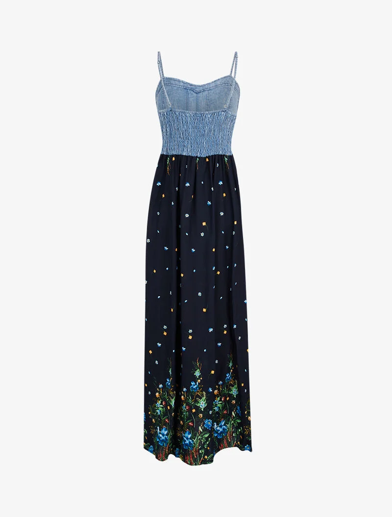 Kleid mit Jeans-Effekt-Oberteil und Prints - schwarz