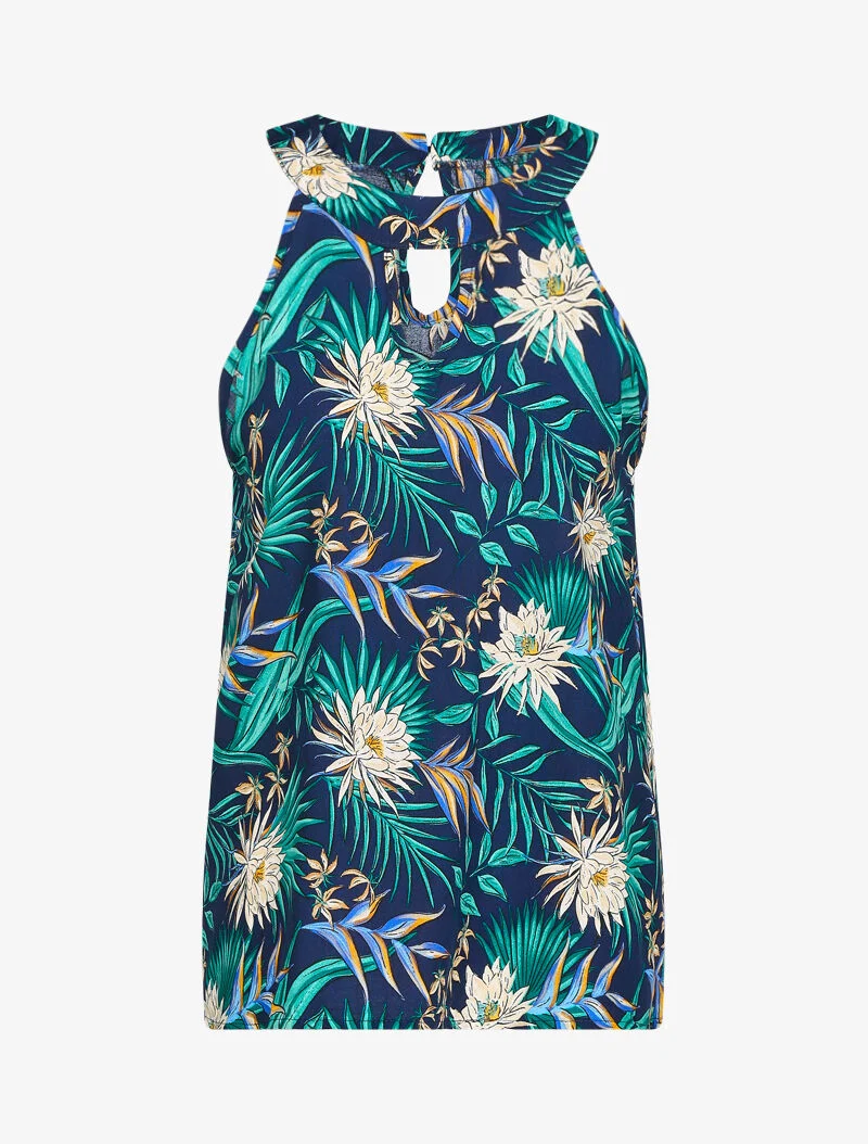 Bedrucktes Blumenshirt - Marine