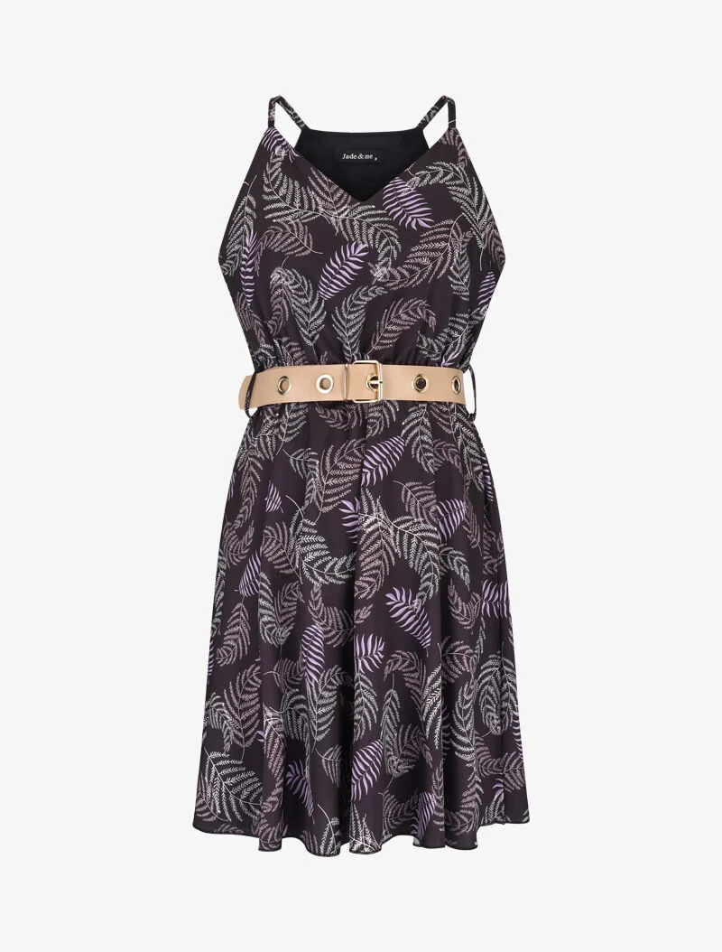 Skaterkleid mit Farnmuster - schwarz