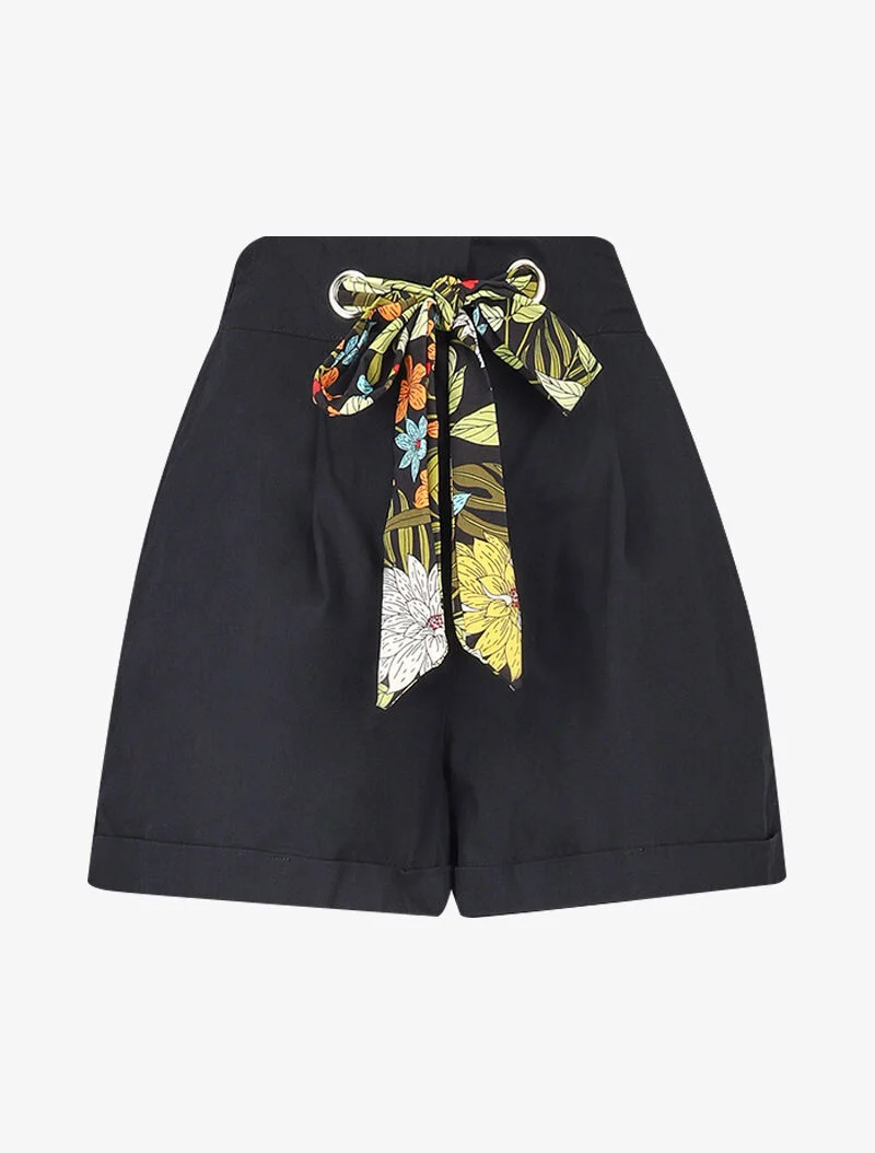 Bedruckte Trapezshorts mit Bindebändern - schwarz