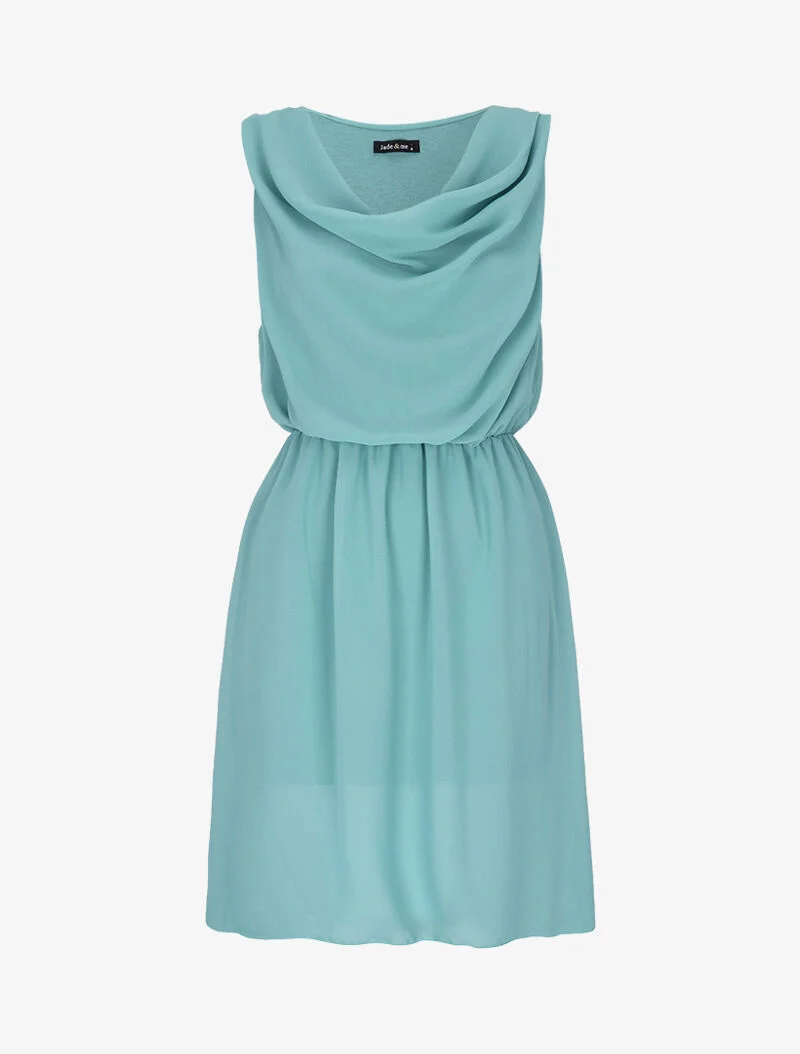 Kleid aus Voile mit Wasserfallausschnitt - Türkis