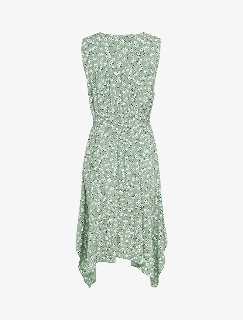 Asymmetrisches Blumenkleid - Kaki