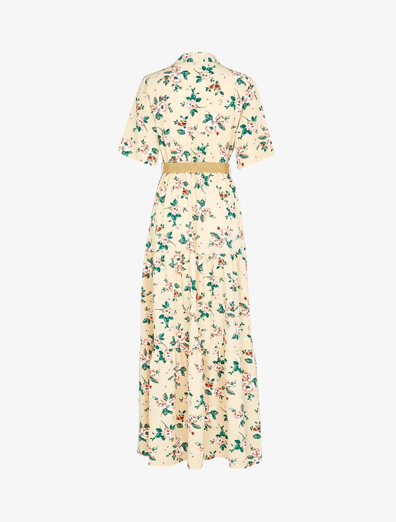 Weit geschnittenes Skaterkleid mit Veilchenmuster - beige