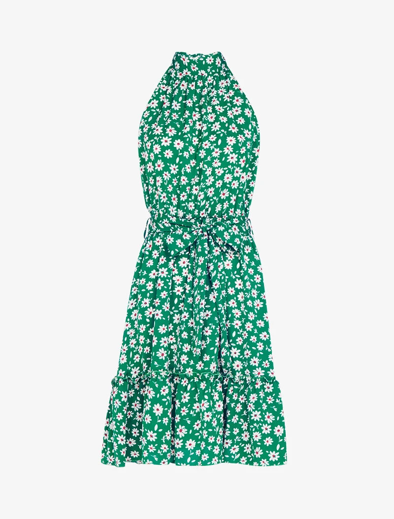 Kleid mit amerikanischem Kragen und Gänseblümchenmuster - Grün