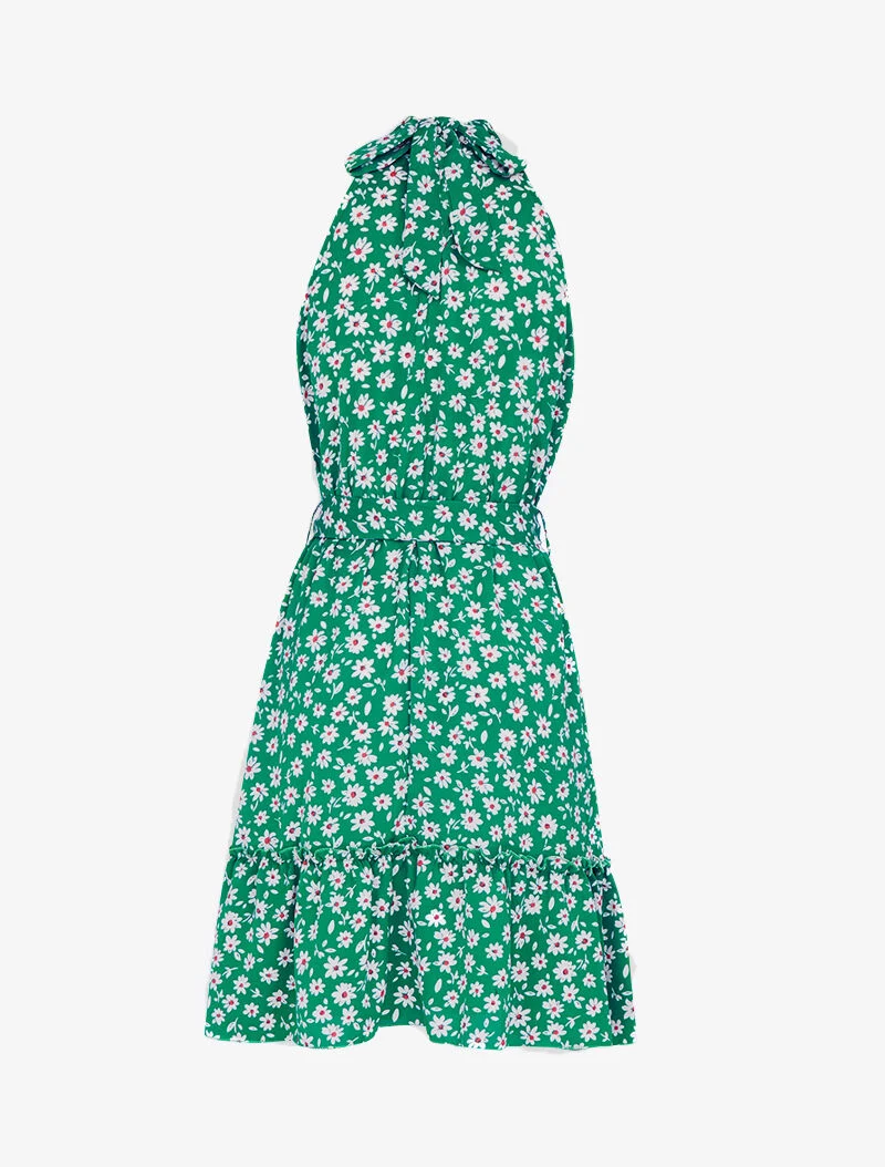 Kleid mit amerikanischem Kragen und Gänseblümchenmuster - Grün