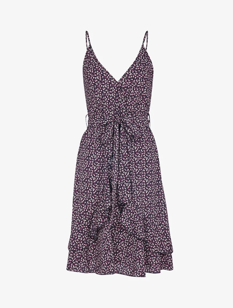 Kleid mit Wickeleffekt und Rüschen - schwarz