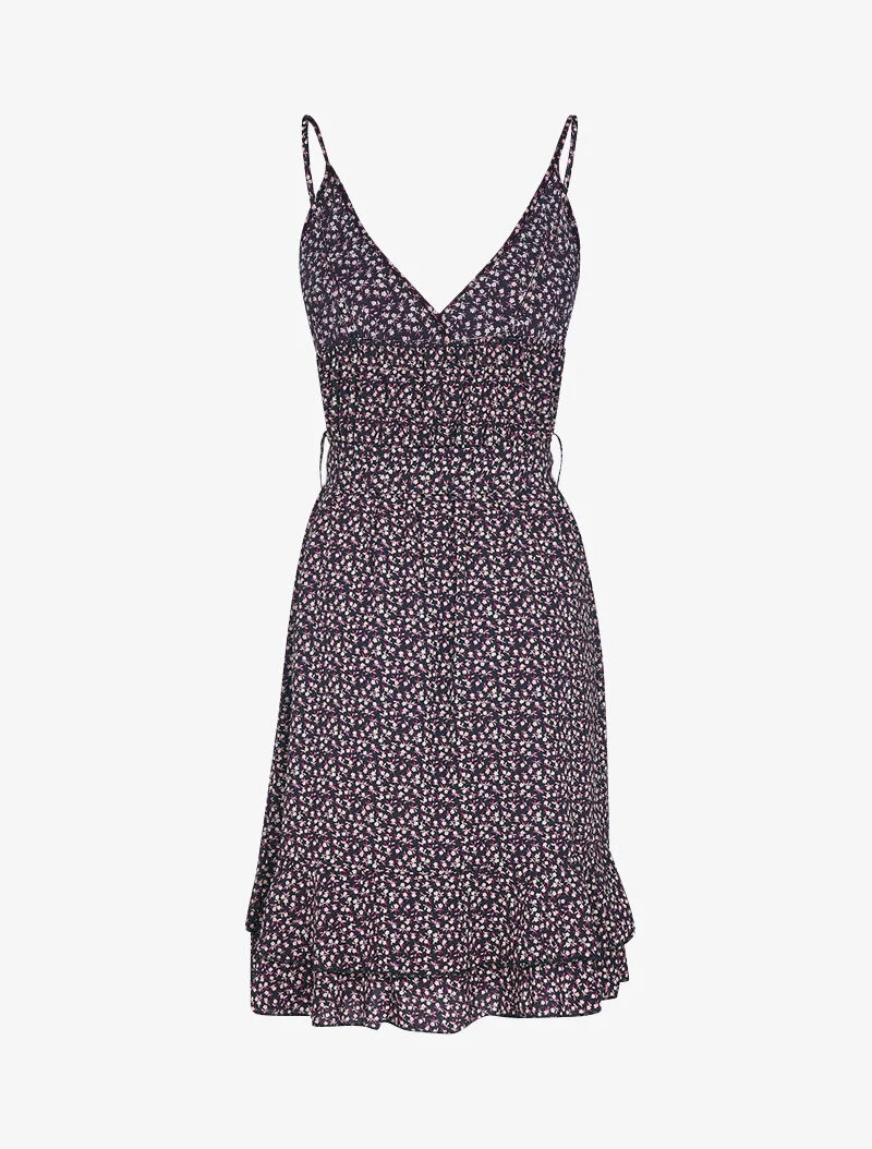 Kleid mit Wickeleffekt und Rüschen - schwarz