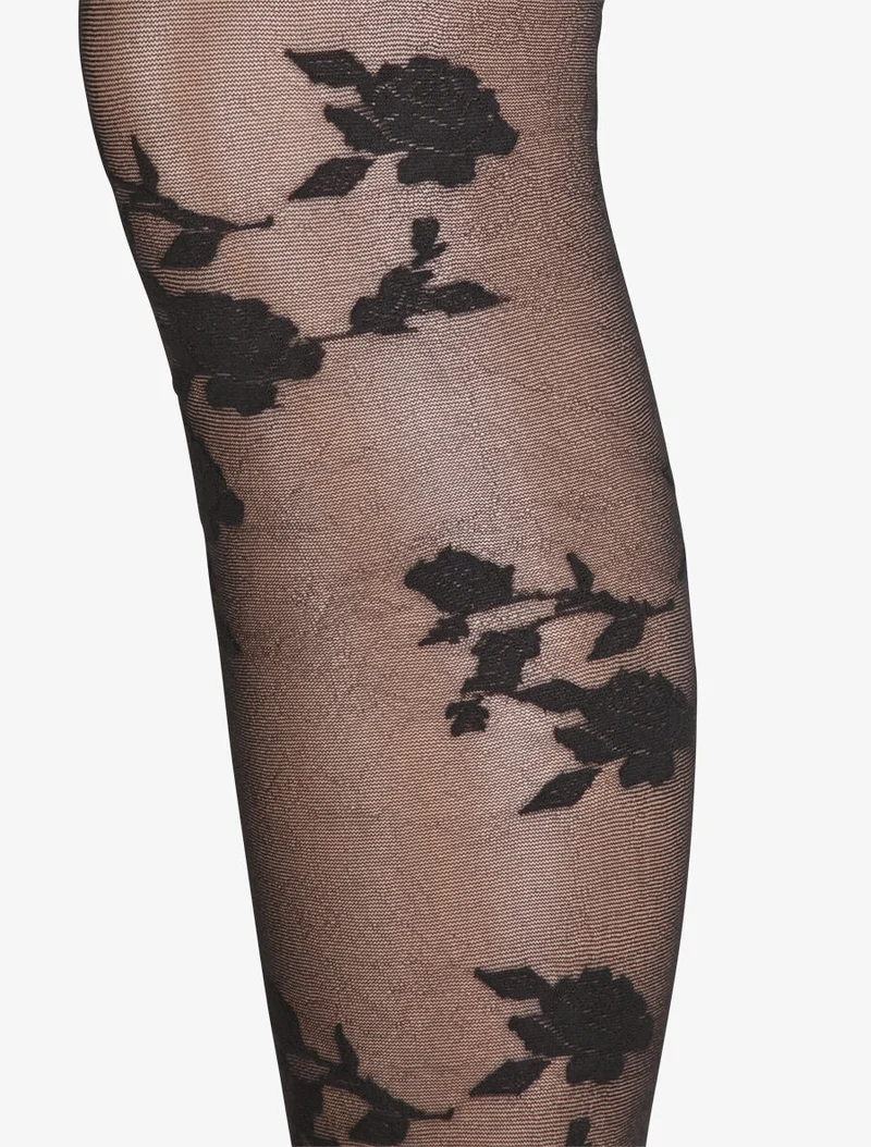 Rosa gemusterte Feinstrumpfhosen - Schwarz