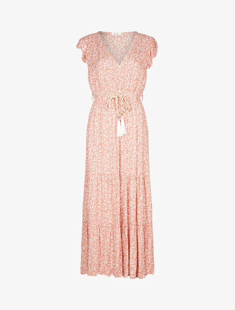 Langes Kleid mit Aufdruck und Schößchen - Rose