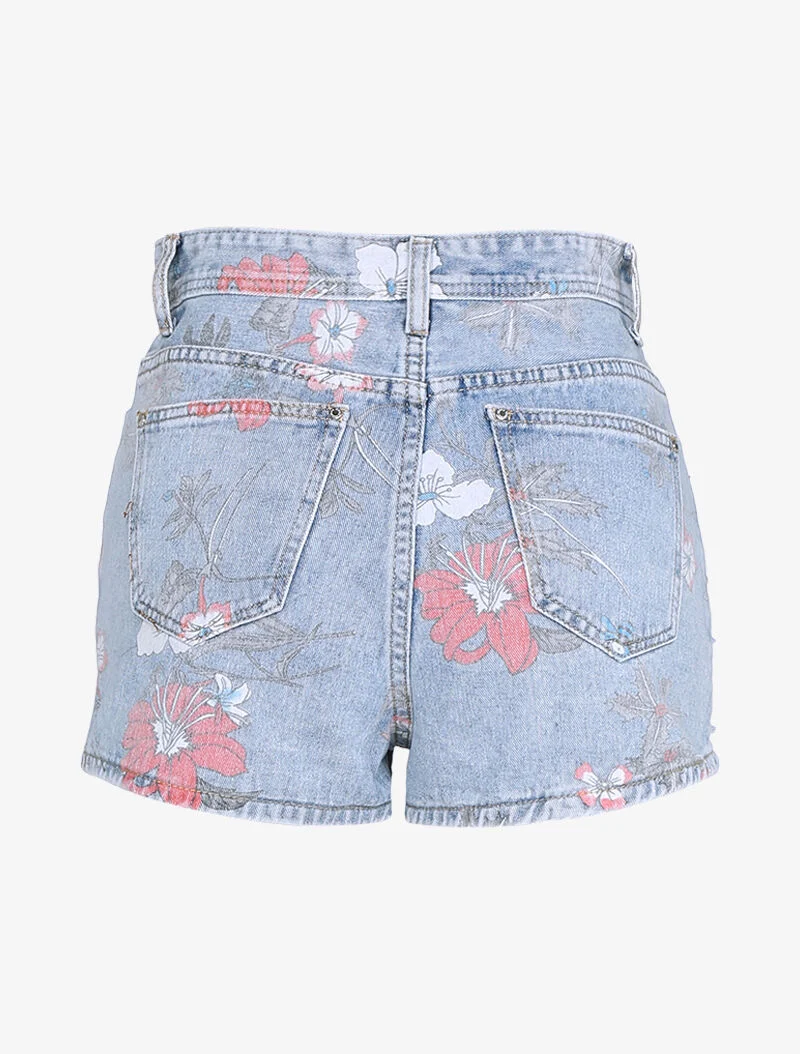 Zerrissene Mini-Shorts mit Blumenmuster - Himmelblau