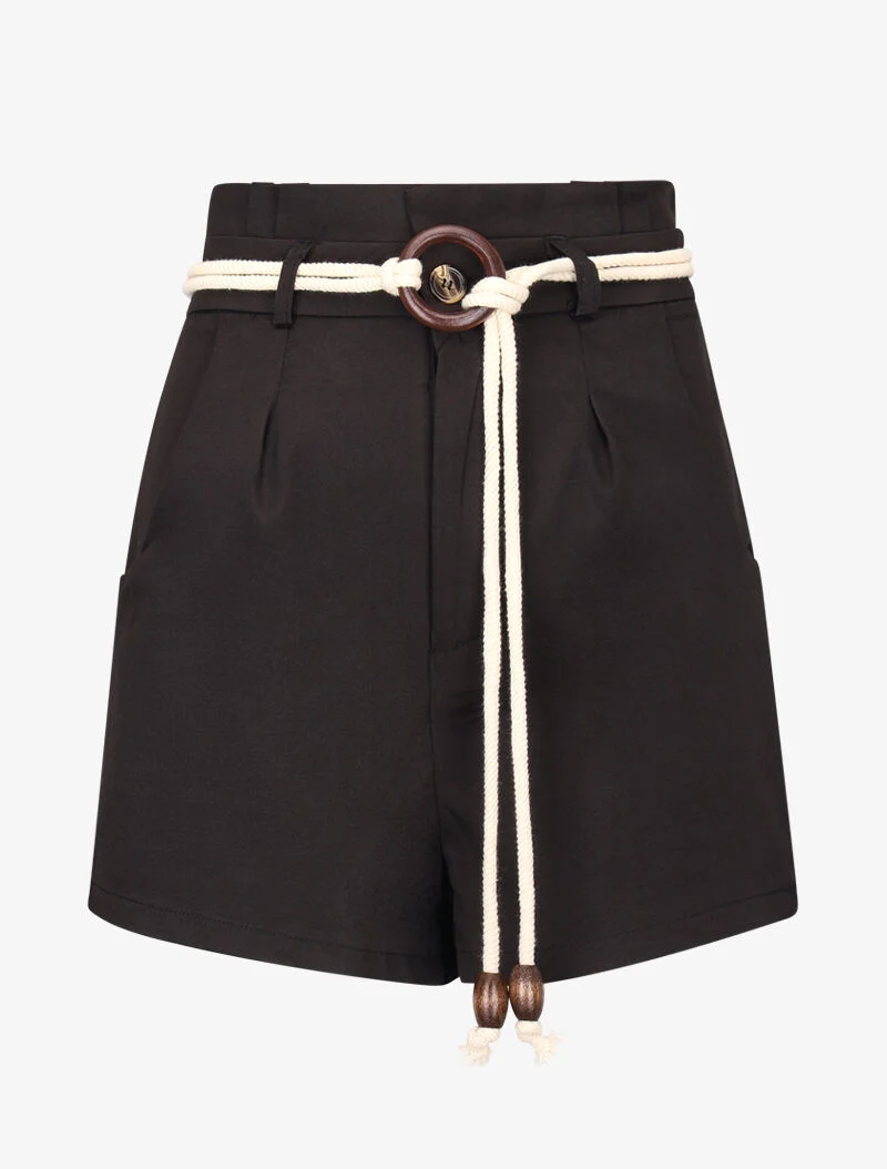 Basic High-Waist Paperbag-Shorts - schwarz