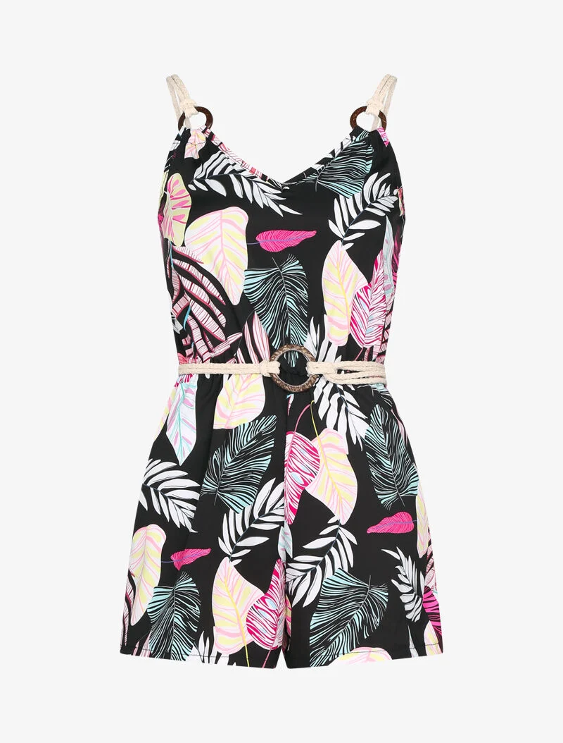 Bedruckter Jumpsuit mit kordelartigen Details - schwarz