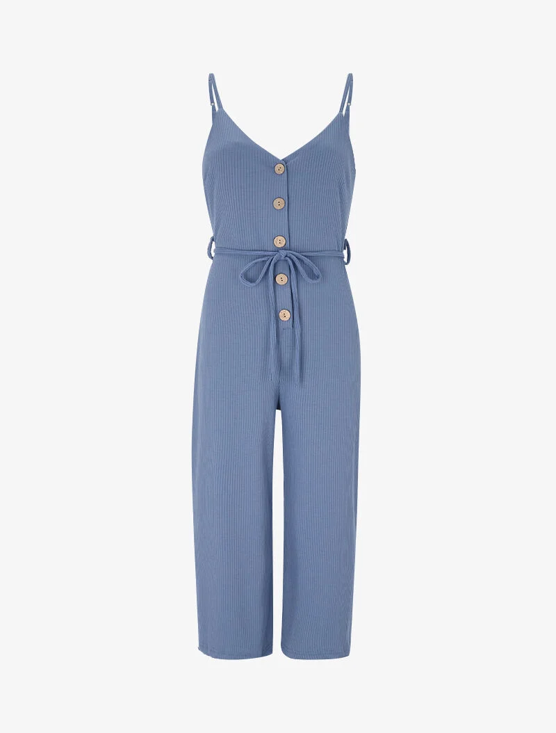 Geripptes Jumpsuit mit geradem Schnitt - blaues Karren