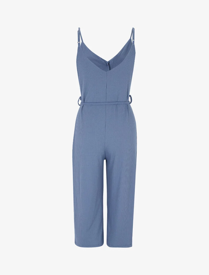 Geripptes Jumpsuit mit geradem Schnitt - blaues Karren