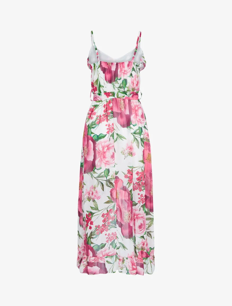 Langes Kleid mit Blumenmuster - Ecru