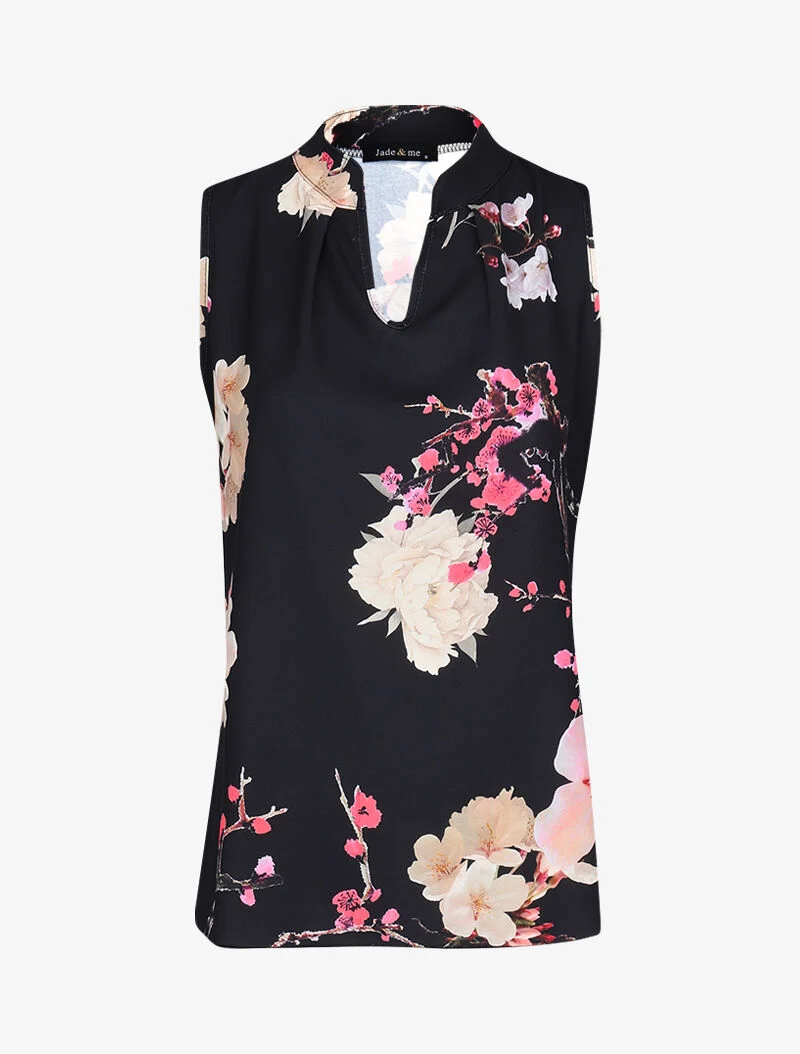 Gerade geschnittene Bluse mit Kirschblüten-Print - schwarz