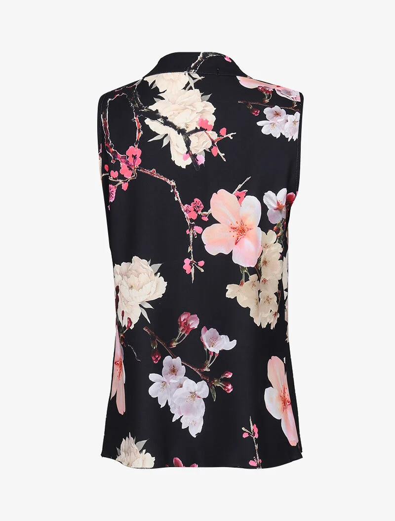Gerade geschnittene Bluse mit Kirschblüten-Print - schwarz