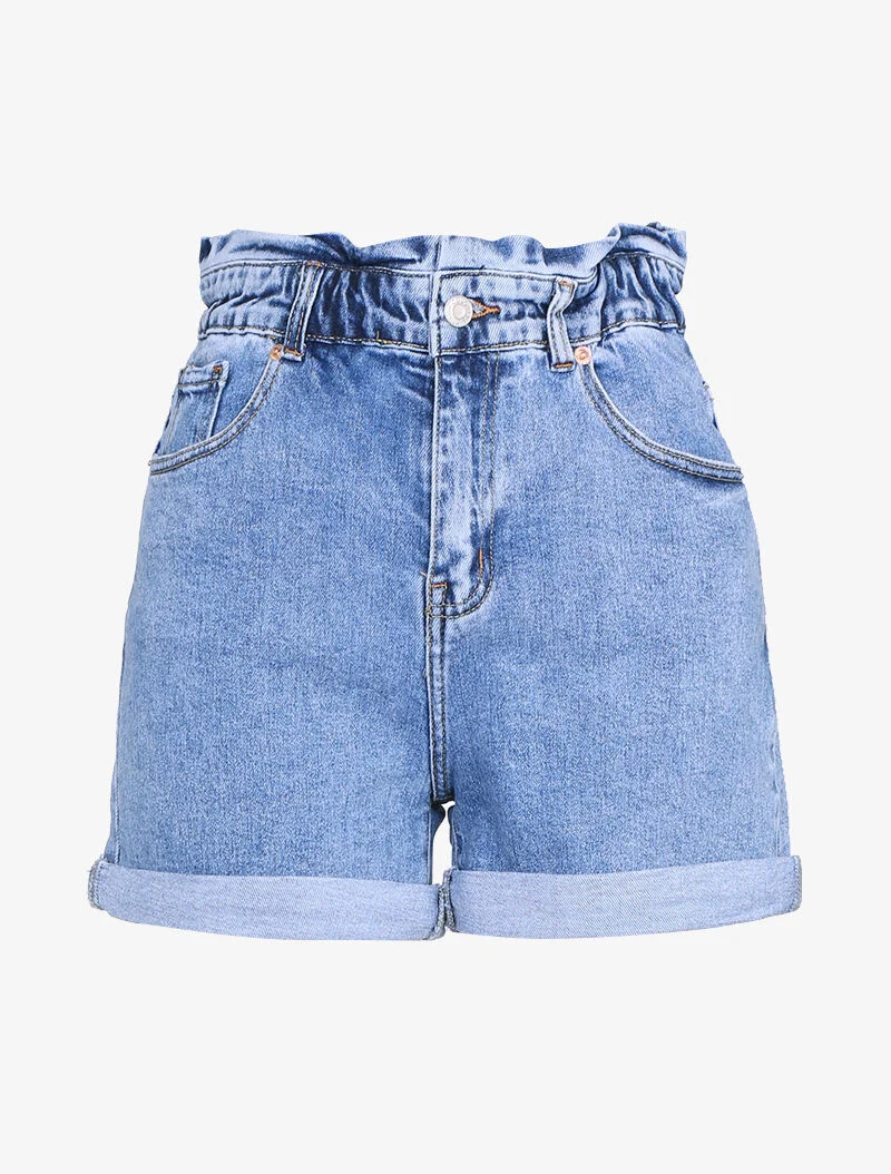 Hoch taillierte Volantshorts - Denimblau