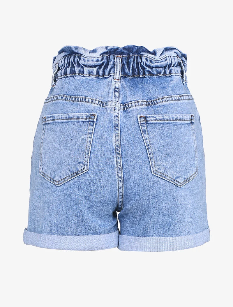 Hoch taillierte Volantshorts - Denimblau