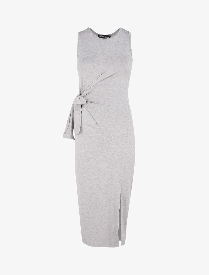 Kleid mit Bindeeinsätzen - Hellgrau