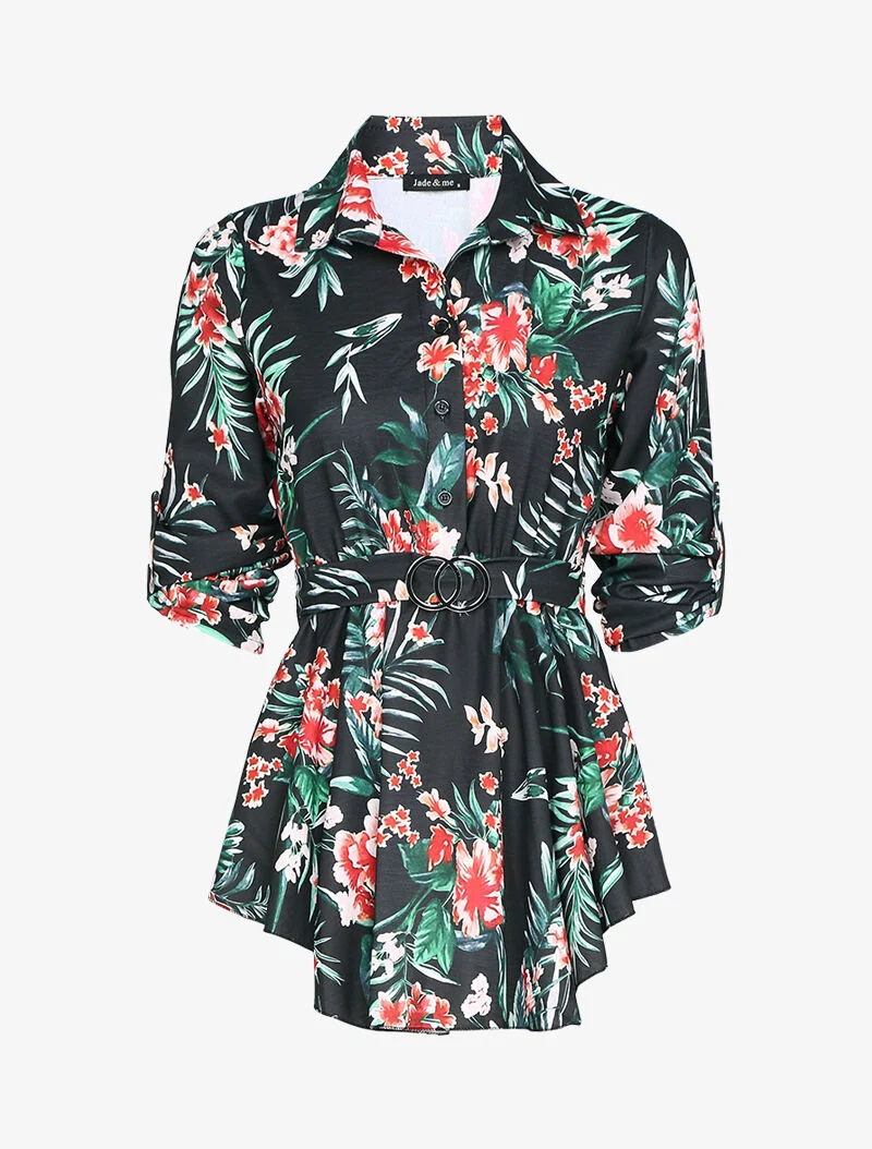 Skaterkleid mit Blumenmuster - schwarz