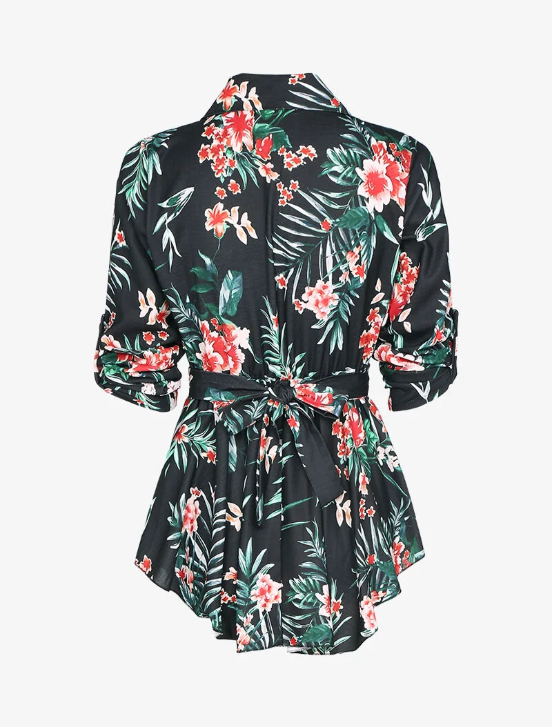 Skaterkleid mit Blumenmuster - schwarz