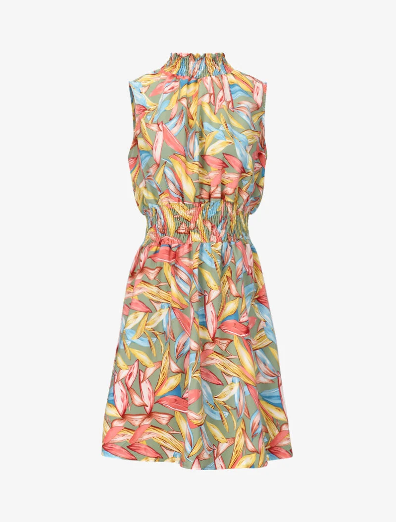 Kleid mit elastischem Stehkragen - Grün