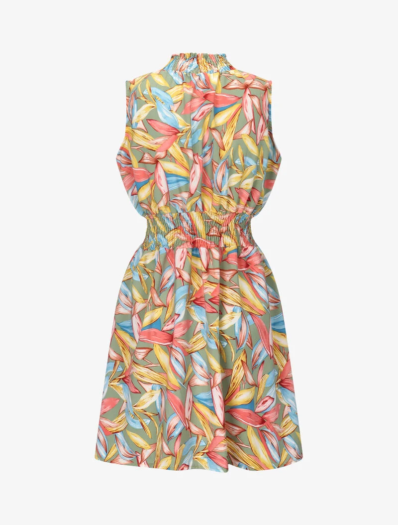Kleid mit elastischem Stehkragen - Grün