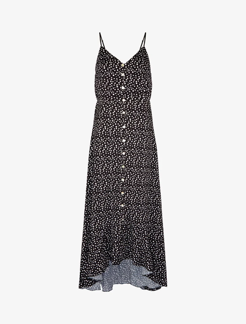 Asymmetrisches Schößchenkleid mit Punktmuster - schwarz