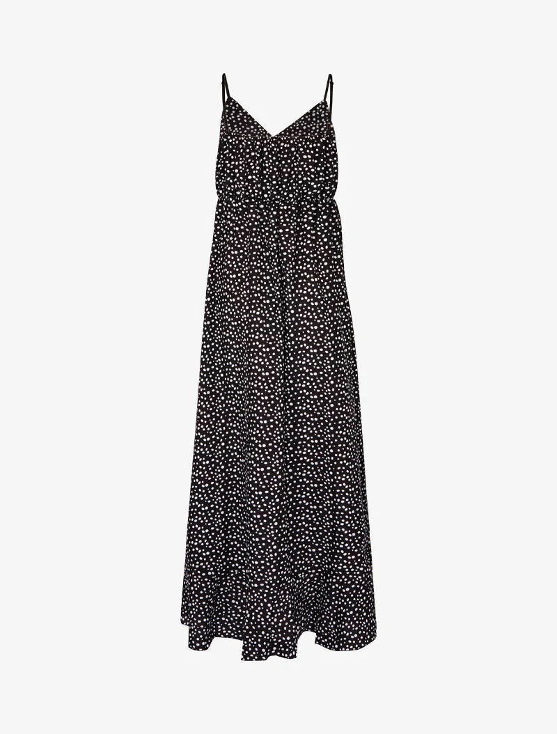 Asymmetrisches Schößchenkleid mit Punktmuster - schwarz