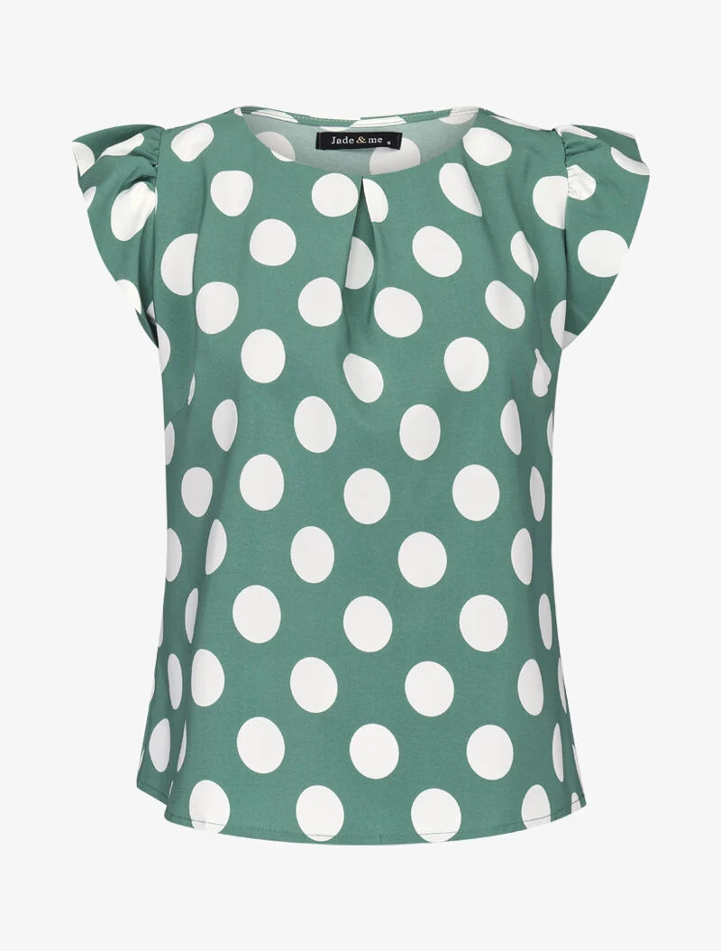 Bluse mit gepunktetem Muster und Flügelärmeln - Grün