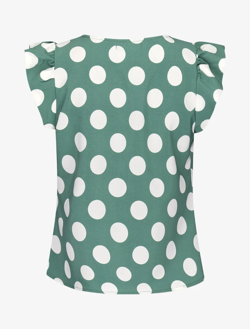 Bluse mit gepunktetem Muster und Flügelärmeln - Grün