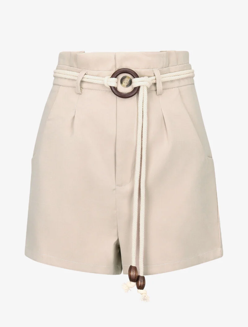 Basic High-Waist Paperbag-Shorts - beige